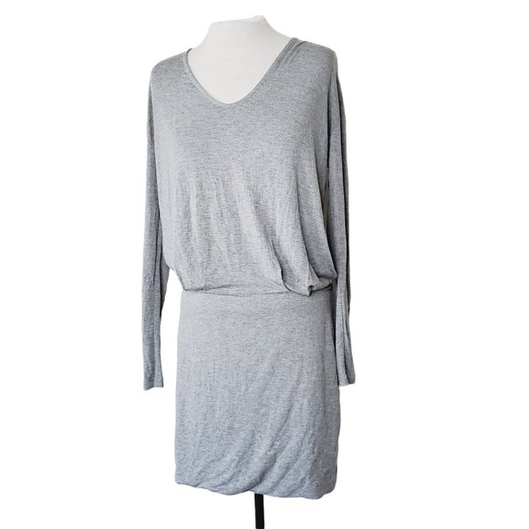 BANANA REPUBLIC Grey Jersey Long Sleeve V-Neck Stretch Dress - Picture 2 of 12